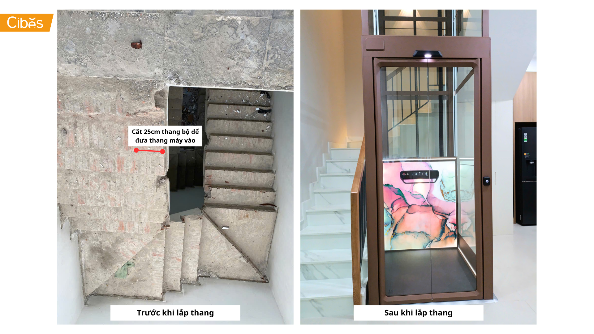 Lắp đặt mẫu thang máy gia đình đẹp cho nhà đang cải tạo